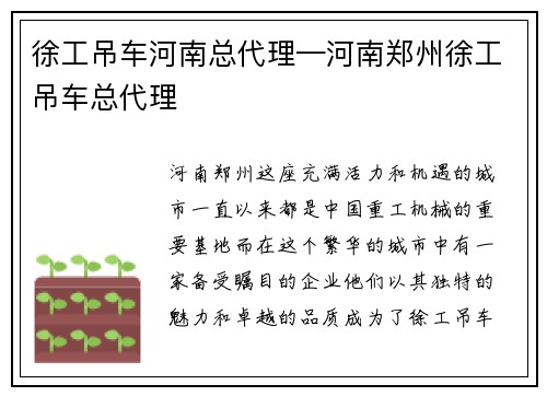 徐工吊车河南总代理—河南郑州徐工吊车总代理